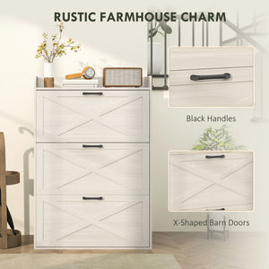 Farmhouse Style Shoe Cabinet with 3 Drop-Down Drawers and Adjustable Shelves, White Oak 