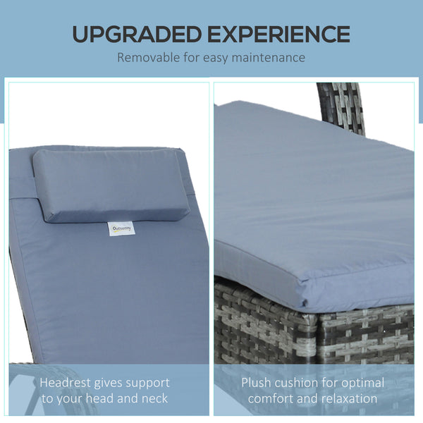 Wicker resin chaise lounge with headrest, heather grey