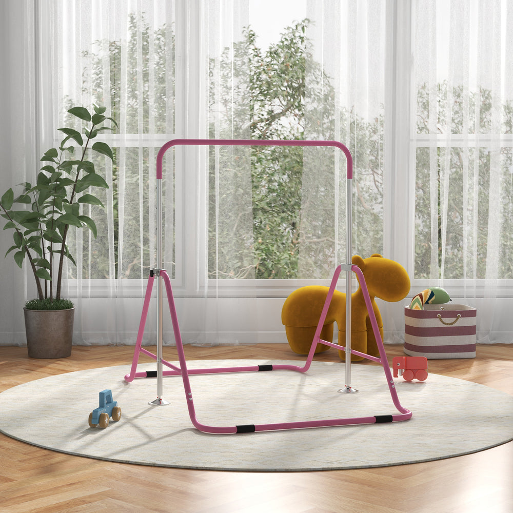 Height Adjustable Extendable Folding Gymnastics Bar, Pink