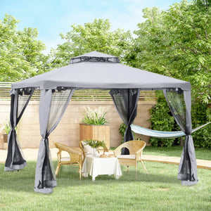 10 x 10 Gazebo with Steel Frame and Mosquito Net, Grey