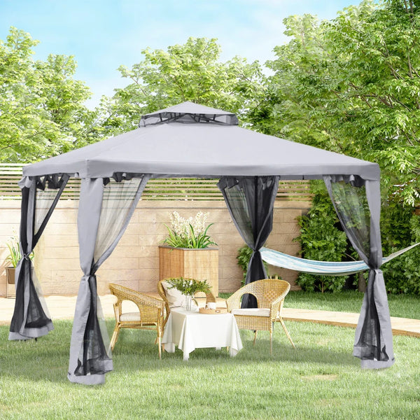 10 x 10 Gazebo with Steel Frame and Mosquito Net, Grey