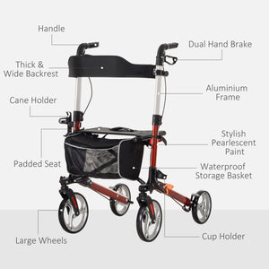 Lightweight folding walker with large red seat
