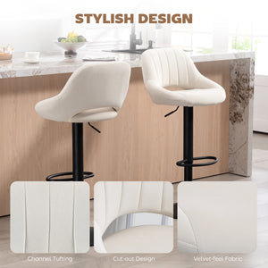 Set of 2 swivel counter-height bar stools with openwork backrest and adjustable height, cream.