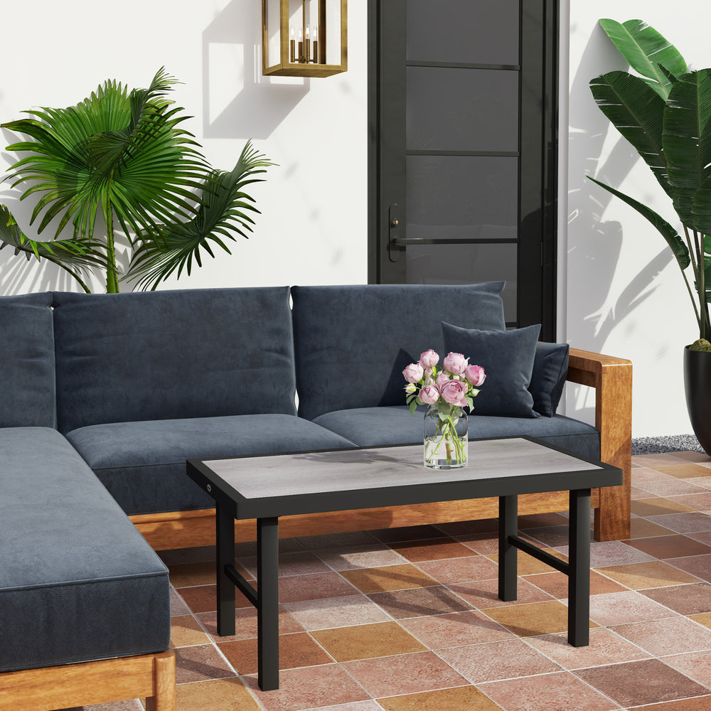 Metal coffee table for outdoor garden, aged gray