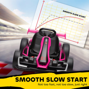 24V Electric Go Kart with Adjustable Seat, Seat Belt, Horn, Pink