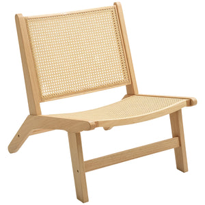 Rattan accent chair with rubberwood frame, natural color