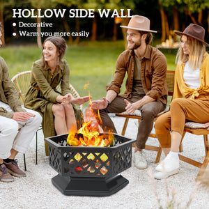 28" Wood-Burning Outdoor Fire Pit with BBQ, Spark Screen, and Poker