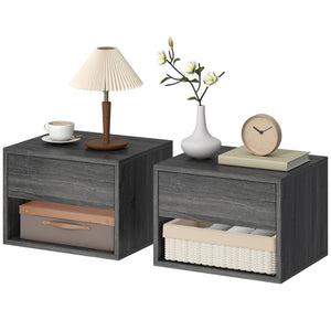 Set of 2 floating nightstands with drawer and open shelf – Gray