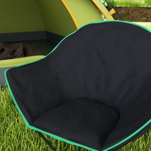Folding padded saucer-shaped camping chair