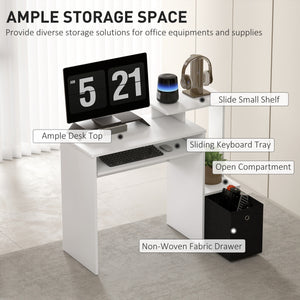 Computer desk with sliding keyboard tray, white