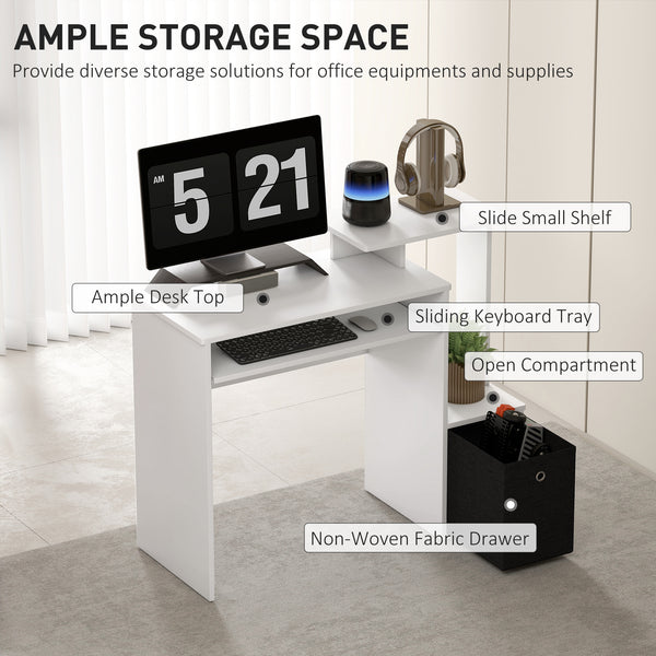 Computer desk with sliding keyboard tray, white