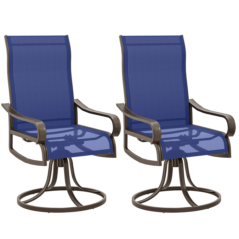 Patio Dining Chairs Set of 2, 360° Swivel Rocking Outdoor Chairs with Armrests, Breathable Mesh, Navy Blue