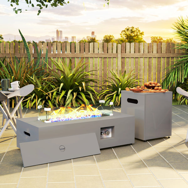 42" 50,000 BTU Propane Gas Fire Pit Table with Pop-Up Propane Tank Holder and Waterproof Cover