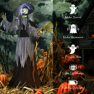 Standing Witch, Voice-Activated Accessory, Rotating Head and Flashing Eyes, Black