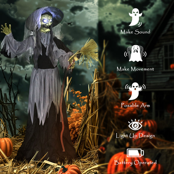 Standing Witch, Voice-Activated Accessory, Rotating Head and Flashing Eyes, Black