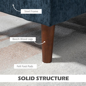 Modern corner sofa with removable chaise longue, wooden legs, dark blue