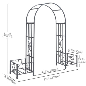 Metal garden arch with 2 planters, dark grey