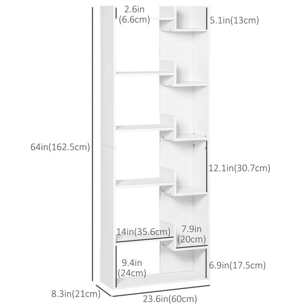 Modern 6-tier tall bookcase, white