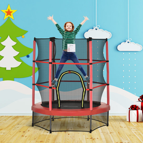 55" Kids Trampoline with Safety Enclosure, Red