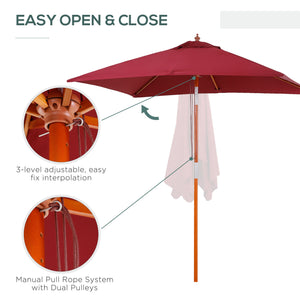 6.6-foot square parasol with tilt mechanism, burgundy red 