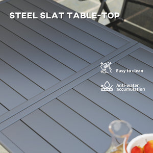 Rectangular dining table for 6 people with steel frame, gray