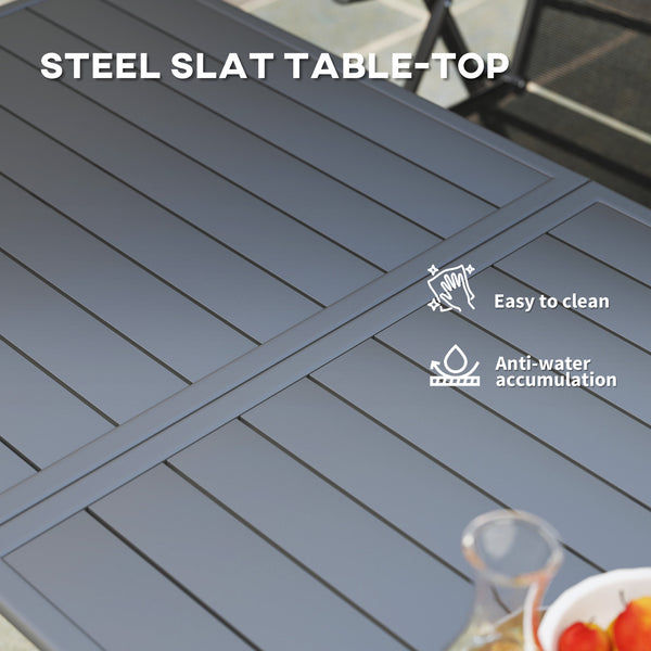 Rectangular dining table for 6 people with steel frame, gray