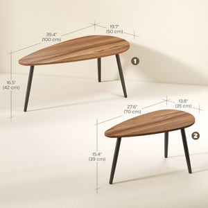 Set of 2 industrial coffee tables with steel legs, brown