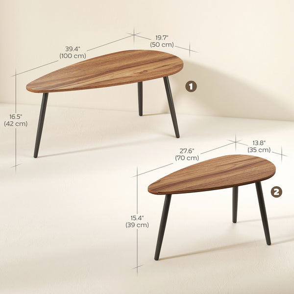 Set of 2 industrial coffee tables with steel legs, brown