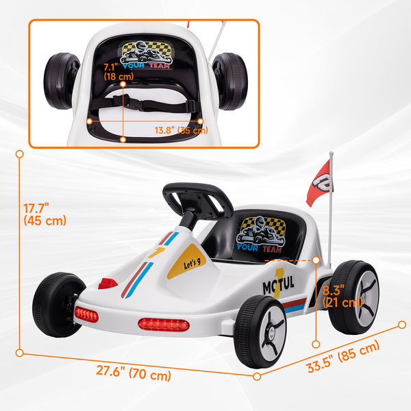 6V electric go-kart for children aged 3 to 5 years with music, lights, horn, white