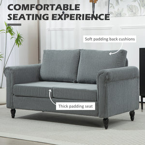 Vintage 2-seater sofa, rolled armrests, rubberwood legs, gray