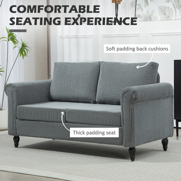 Vintage 2-seater sofa, rolled armrests, rubberwood legs, gray