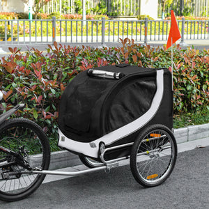 Dog bike trailer with hitch, reflectors and flag, white