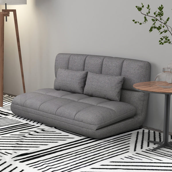 2-seater folding sofa bed with 9-position backrest and 2 cushions, grey