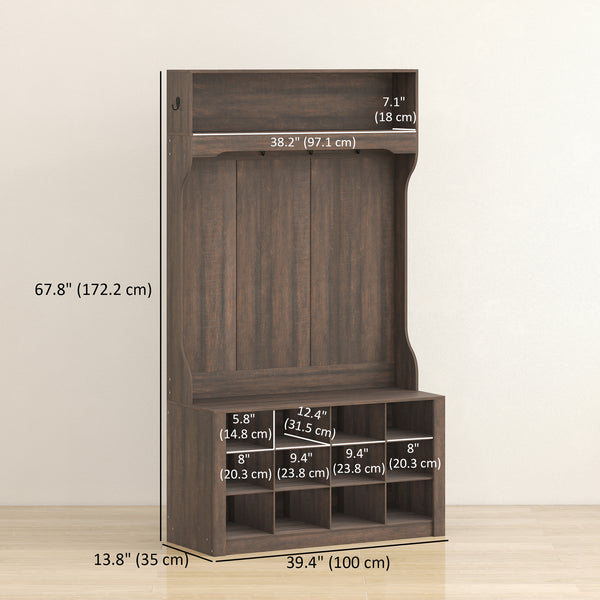4-in-1 Hallway Unit with Bench and Shoe Rack, Dark Brown 