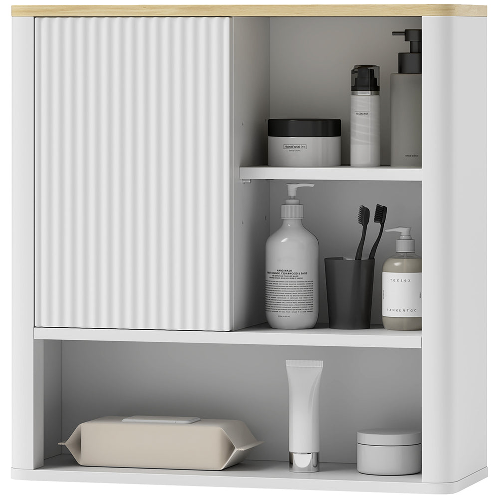 Medicine cabinet with fluted panel, curved with adjustable shelves, white