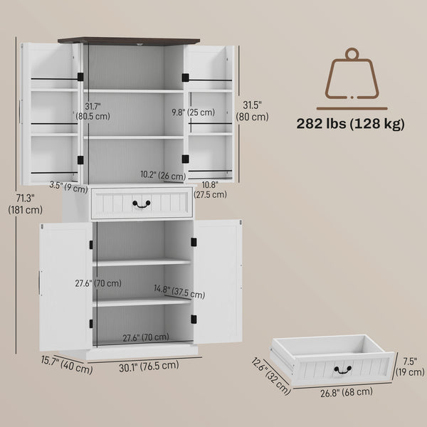 Country style storage unit with door shelves and LEDs, aged white