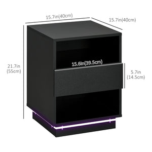 Bedside table with LED lighting and remote control, black