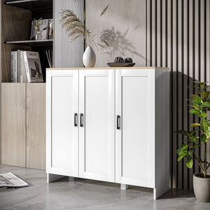 Modern Sideboard with Adjustable Shelves, 3 Doors, White