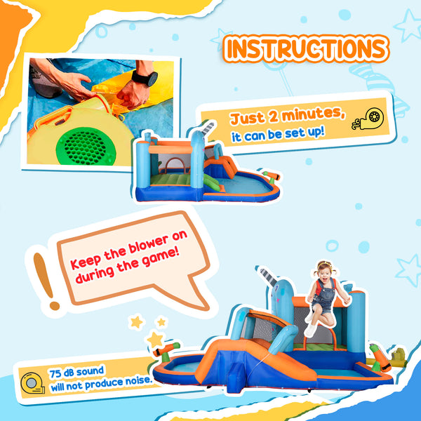 Large Narwhal Style Inflatable Water Castle with Slide, Trampoline, Pool