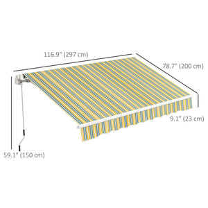 9.8 x 6.6 ft manual retractable awning with LED lighting, yellow/grey