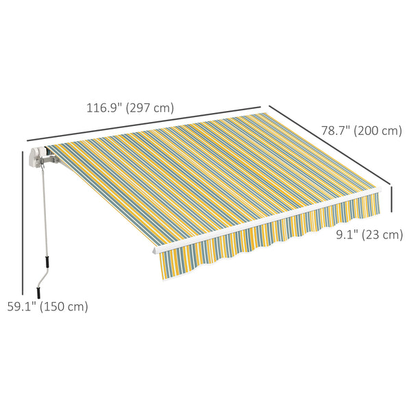 9.8 x 6.6 ft manual retractable awning with LED lighting, yellow/grey