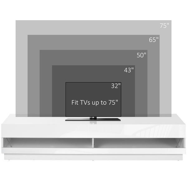 Illuminated TV stand for TVs up to 75 inches, glossy white
