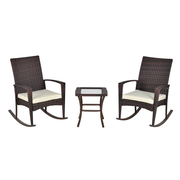 3-piece garden set in woven resin, cream white