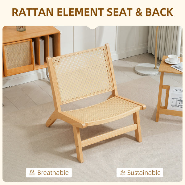 Rattan accent chair with rubberwood frame, natural color