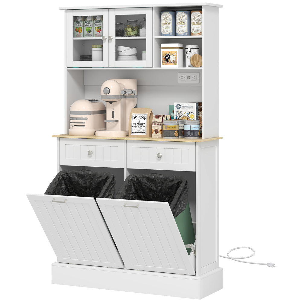 Kitchen cabinet with charging station and 2 tilting cupboards, white