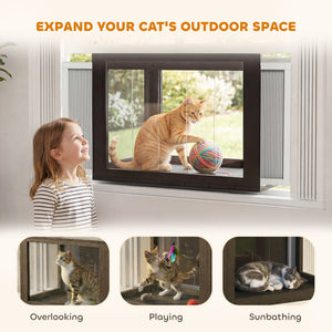 Adjustable outdoor cat enclosure with waterproof roof for window, 61 x 47 x 41 cm, black and white