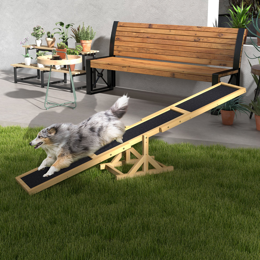 Wooden seesaw for dogs