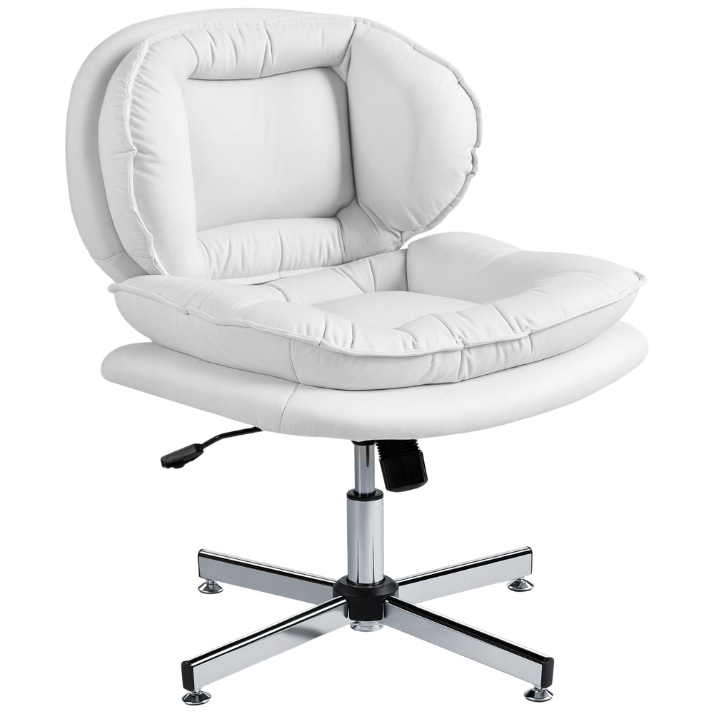 White office chair without armrests, upholstered in faux leather