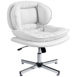 White office chair without armrests, upholstered in faux leather