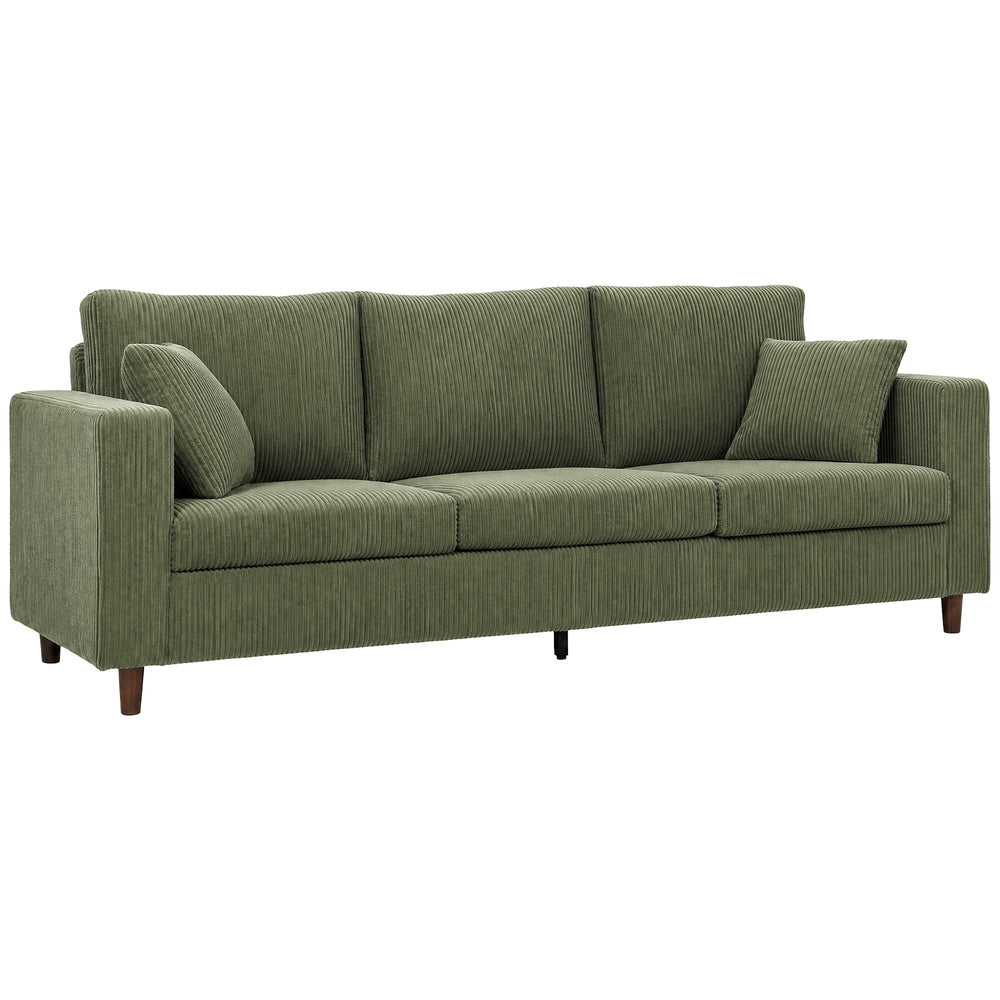 3-seater sofa with wide corduroy seat and deep seat, spring cushions, green